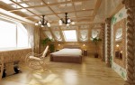 Спальня родителей на мансардном этаже выполненная в русском стиле.
