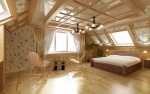 Спальня родителей на мансардном этаже выполненная в русском стиле.