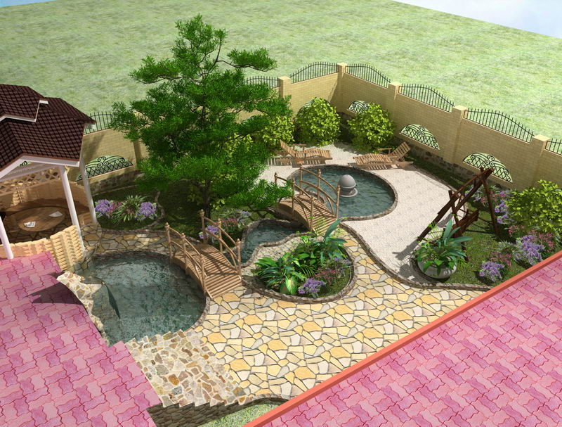 Проект ландшафтного дизайна на участке с коттеджем и баней с бассейном – arch-buro.com