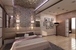 Интерьер трехкомнатной квартиры. Дизайн спальни с гардеробной и утеплённой лоджией