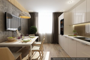 Интерьер кухни-столовой. Дизайн 3 комнатной квартиры