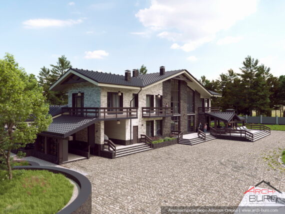 Двухэтажный дом с террасой, верандой, гаражом и вторым светом для большой семьи