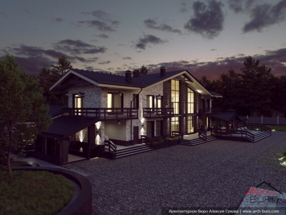 Двухэтажный дом с террасой, верандой, гаражом и вторым светом для большой семьи